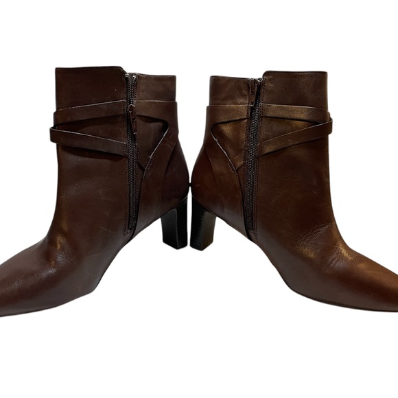 LAUREN RALPH LAUREN Nadia Brown Leather Mid-Heel Almond Toe Ankle Boots - Sz 8.5 - Picture 6 of 12